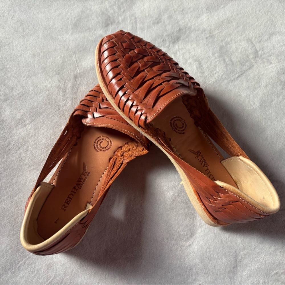 Woven Leather Huarache Sandals Brown Handmade Mexico Boho Artisan Flats Sz 7 - Picture 9 of 11